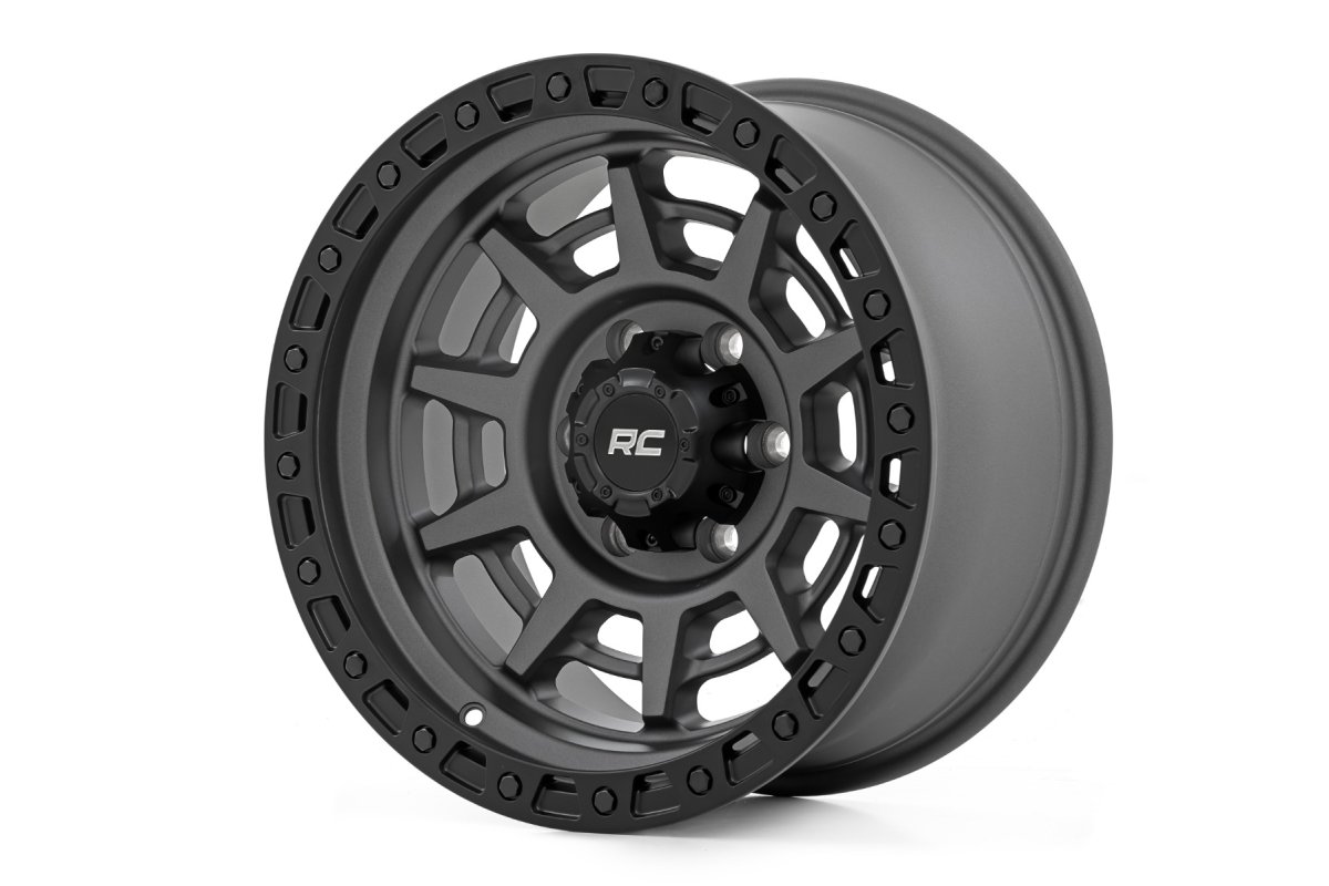 Jeep Cherokee Wheel - Rough Country - 85 Series | Simulated Beadlock | 17x9 | -12mm Offset - Gunmetal Gray/Black - '84-'01